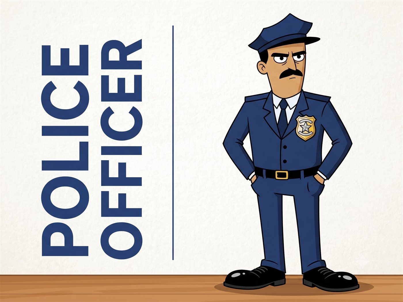 A grumpy cartoon police officer with a moustache